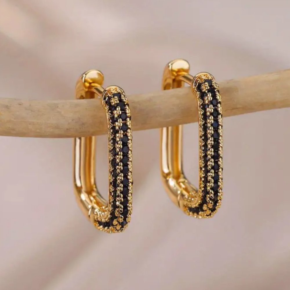14K Gold 2ct Black Diamond Square Hoop Earrings Womens Oval Hoops Ladies Jewelry